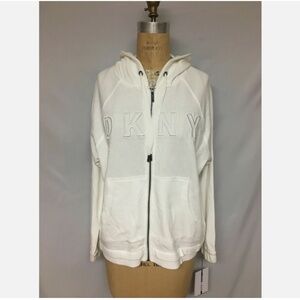 DKNY Sport Boxy zip front Logo Hoodie DP8J8233 White  NWT $69